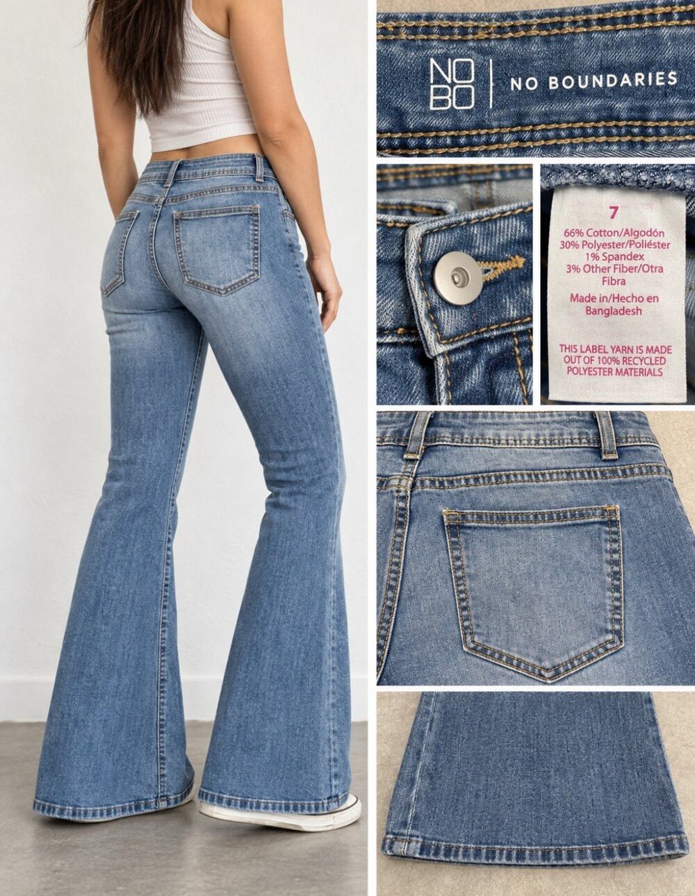 Y2K Indie Sleaze No Boundaries NOBO Women's Flare Jeans Size 7 Medium Wash Denim